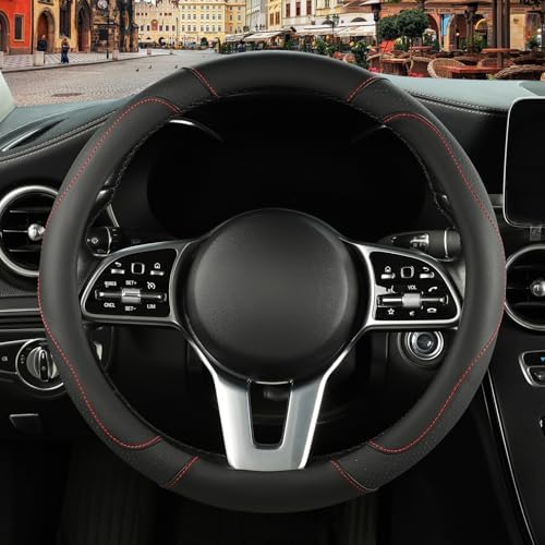Black Microfiber Leather Steering Wheel Cover 15 inch - Image 2