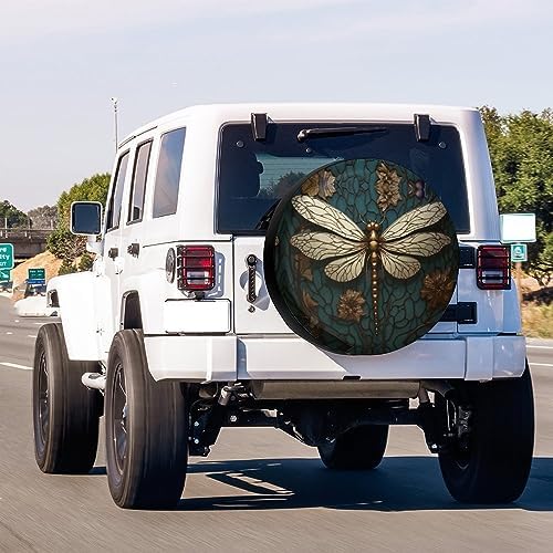 Delerain Spare Tire Cover Gold Dragonfly Wheel Covers Sun Protection Waterproof - Image 3