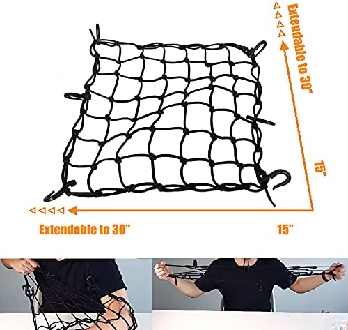 Black 15"x15" Motorcycle Cargo Net Featuring 6 Adjustable Hooks & Tight 2''x2'' - Image 2