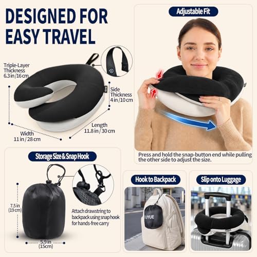 BUYUE Travel Neck Pillows for Airplanes, Memory Foam 360° Head Support Sleep - Image 5