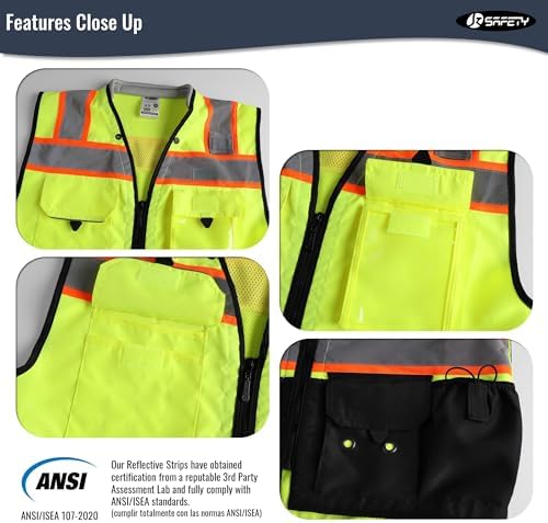 JKSafety Hi-Vis Unisex Surveyor Safety Vest Heavy Duty PPE Inner Pockets - Image 2