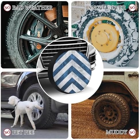 Spare Tire Cover 14inch Blue and White Chevron Waterproof Polyester Wheel - Image 7