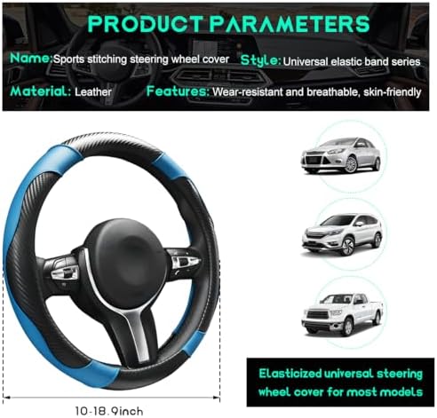 Car Steering Wheel Cover, 15 inch Carbon Fiber Microfiber Leather Elastic - Image 2