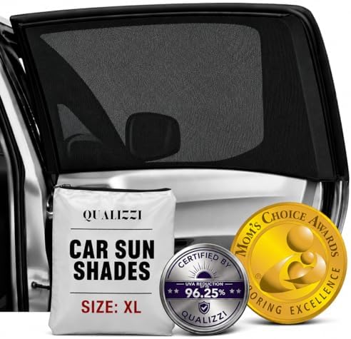 XL/Car Side Window Shades for SUV. 8 Sizes/2 Pack. Stretch-to-Fit Mesh for Rear by Qualizzi