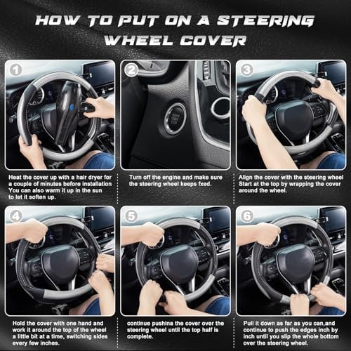 SEG Direct Car Steering Wheel Cover 14.5"-15" Silver Carbon Fiber Pattern - Image 6
