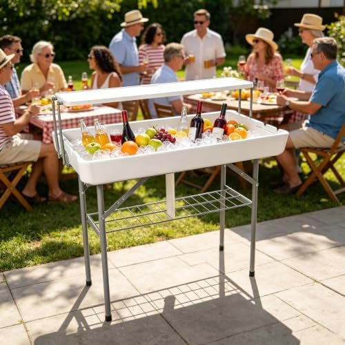 Double-Layer Cooler Table with Drain & Storage Rack, Portable Folding Ice - Image 2