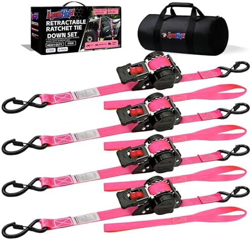 Retractable Ratchet Straps 1" x 13 Ft, 800 Lbs, 4 Pack by LYNXHOLD