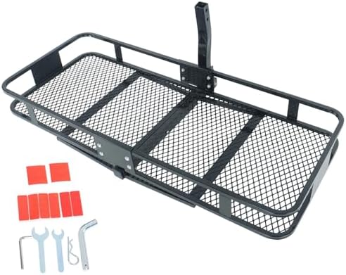 60" x 24" x 6" Black Steel Folding Rear Luggage Rack Basket Hitch Mount Cargo by Thomletha