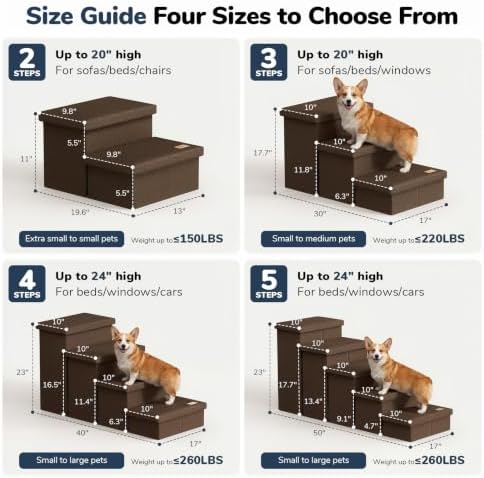 2-Step Wide Dog Stairs with Storage 11" H, Non-Slip Sturdy Pet Steps - Image 2