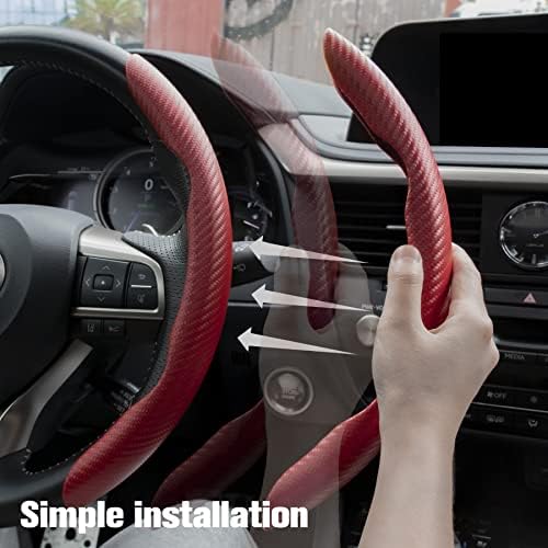 Amiss 2pcs Carbon Fiber Anti-Skid Steering Wheel Cover, Waterproof & Segmented - Image 4