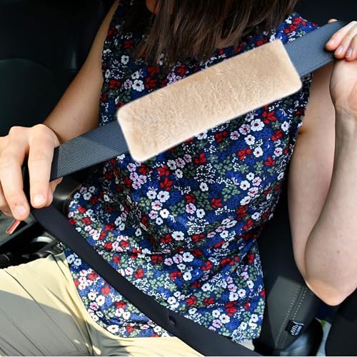 Amooca 2-Pack Real Wool Seatbelt Cover Authentic Sheepskin Shoulder Pad - Image 6