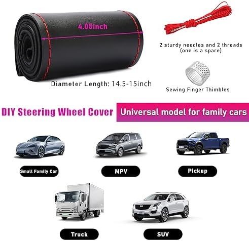 Ziciner Genuine Leather Steering Wheel Cover, Stitch on Wrap, Breathable - Image 2