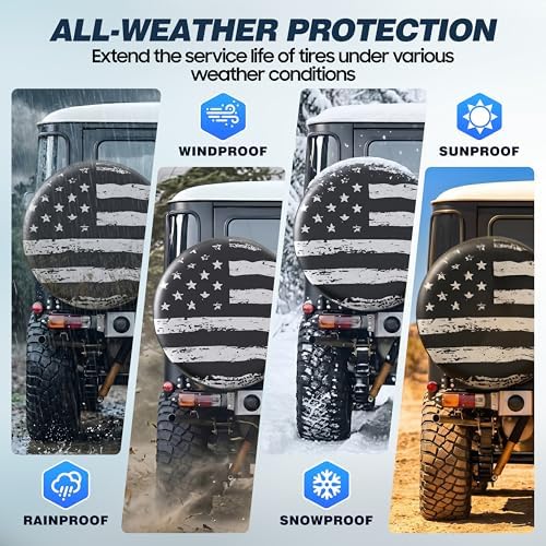 Moonet 16" American Flag Spare Tire Cover Black-White - Image 4