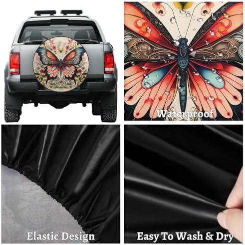 Spare Tire Cover for RV Trailer, Retro Butterfly Flower Tire Covers Universal - Image 4