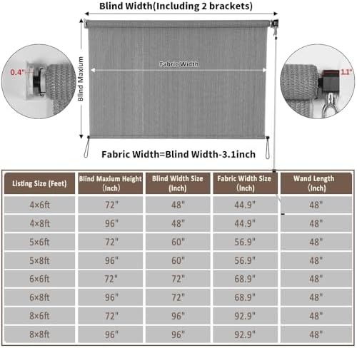 SMONTER Outdoor Sunshade Roller Shade 8'W x 6'H, Exterior Cordless Roll Up - Image 2