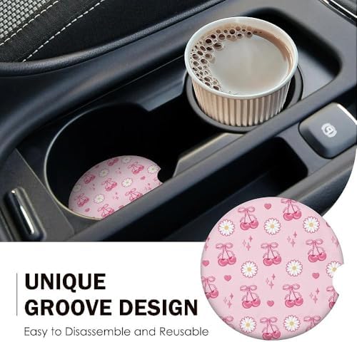 Pink Bow Cherry Car Coasters Set of 2 - Image 6