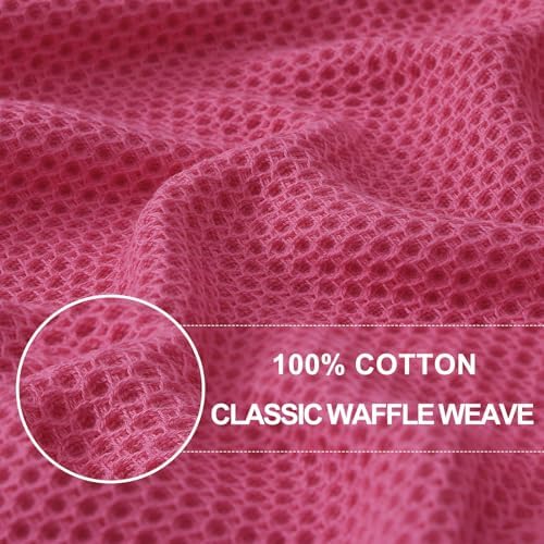 Homaxy 100% Cotton Waffle Weave Kitchen Dish Cloths 6-Pack, Hot Pink - Image 2