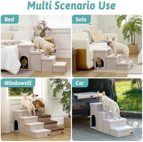 COZY KISS Dog Stairs with Storage, 17.7" H Dog Steps with Condo - Image 5