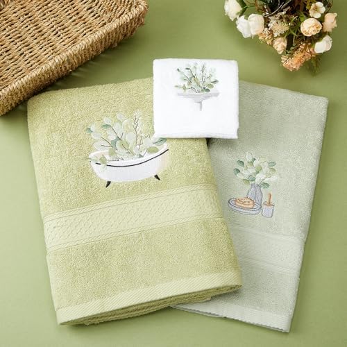 Peryiter 3 Pack Eucalyptus Leaves Decorative Bath Towel Set - Image 4