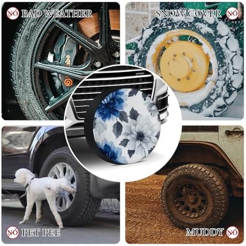 Camping Spare Tire Cover Blue and Grey Dahlia Flower Wheel Protectors Tire - Image 7