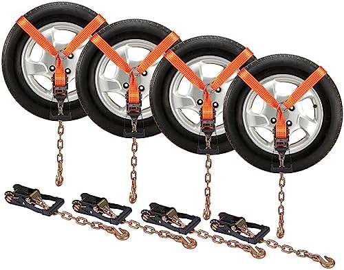 VEVOR Car Tie Down with Chain Anchors, Lasso Style 2"×120" Tire Straps by VEVOR