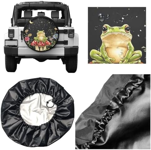 Mushrooms Frog Black Universal Spare Tire Cover, 15 Inch, Cute Waterproof - Image 5