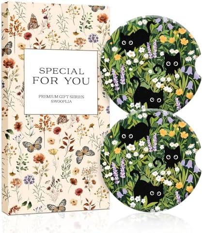 Swooflia Elegant Ceramic Car Coasters Cute Cat Cup Holder Coasters by Swooflia