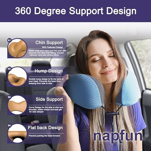 napfun Neck Pillow for Travel, Memory Foam Airplane Pillow, Sky Blue - Image 3