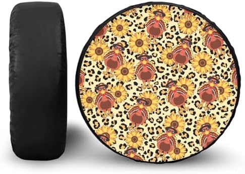 Thanksgiving Turkey Sunflower Spare Tire Cover PU Leather, Wheel Protection by YGFLPPV