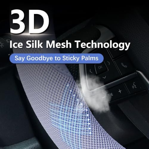 KAFEEK Blue Steering Wheel Cover, Cooling Ice Silk, Universal 15 Inch - Image 3