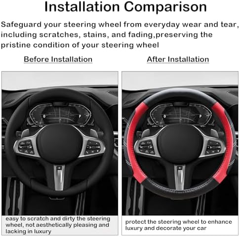 Black and Red Line Punching Car Steering Wheel Cover, Microfiber Leather Sports - Image 6