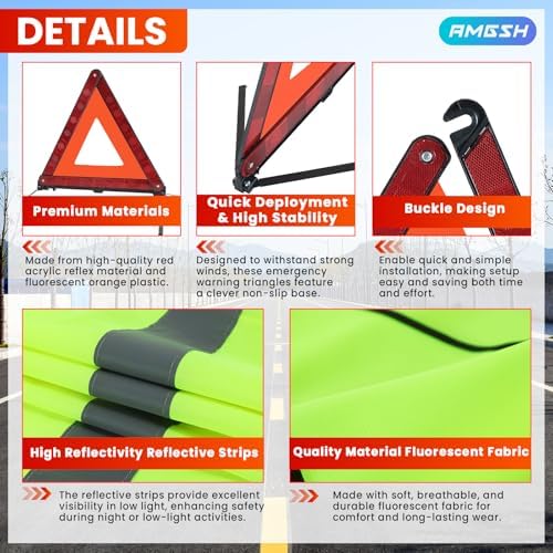 2 Pack Emergency Triangle + 2 Pack Reflective Vest - Image 4