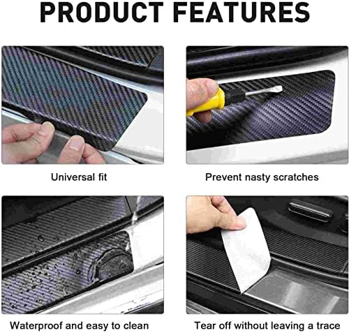 4 Pieces Car Door Sill Protector, Carbon Fiber Threshold Anti-Scratch Sticker - Image 4