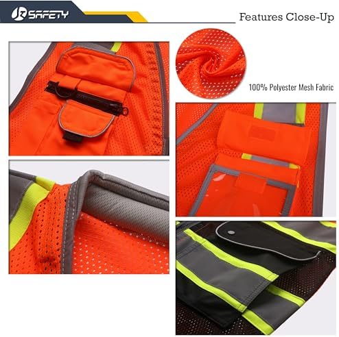 JKSafety Hi Vis Safety Vest for Men Women Cushioned Collar JK101 OBlack L - Image 2