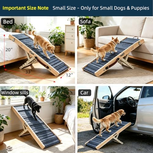 ZJSF Foldable Wooden Dog Ramp for High Bed, Dog Stairs for Small Dogs, High - Image 2