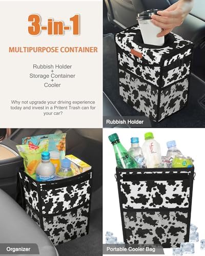 Pritent Car Trash Can with Lid Leakproof Car Garbage Bag Vehicle Trash Bin - Image 5