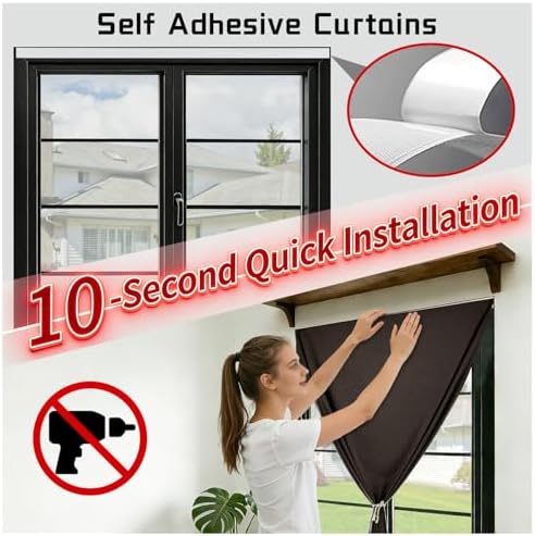 100% Blackout Self Adhesive Curtains Portable Curtain Simple and Easy to - Image 3