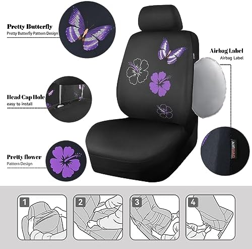 CAR PASS Universal Butterfly Car Seat Covers Front Set, Embroidered Flower - Image 3