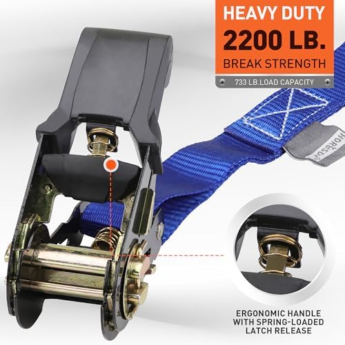 Ratchet Straps Heavy Duty, Tie Down Straps Ratchet Set, 2200 LB Break Strength - Image 2