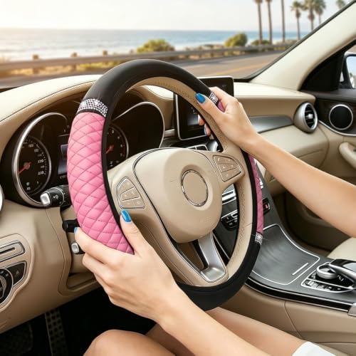 Bling Car Steering Wheel Cover, Crystal Rhinestones Vehicle Steering Guard Wrap - Image 3