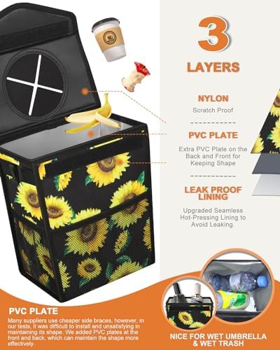 Pritent Car Trash Can with Lid Leakproof Car Garbage Bag Vehicle Trash Bin - Image 3