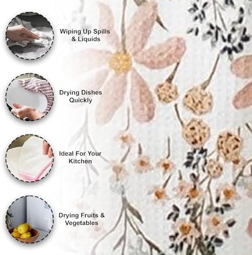 Wildflowers Microfiber Kitchen Towels | Pink & Blue Color Pattern| Waffle - Image 2