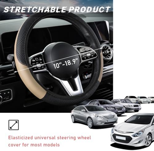povtii Car Steering Wheel Cover, 15 Inch Leather Breathable Auto Steering Wheel - Image 2