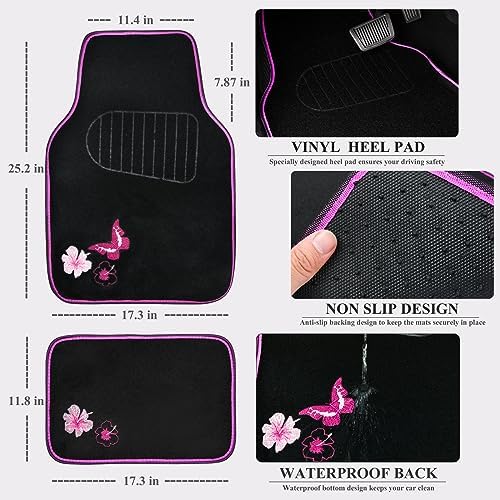 CAR PASS Universal Cloth Butterfly Car Seat Covers Full Set, Embroidered Flower - Image 6