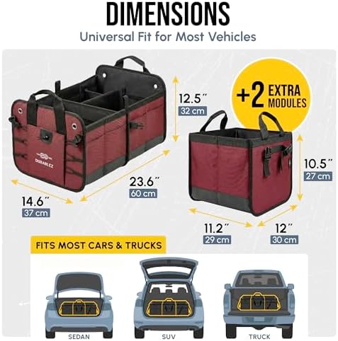 5-Section Modular Extra Large Trunk Organizer System, Cherry Red - Image 2
