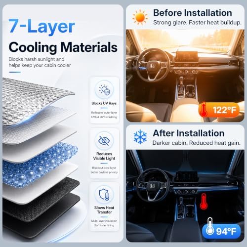 7PCS Car Window Shades for Toyota Tundra 2021-2025, Full Set Windshield Side - Image 3