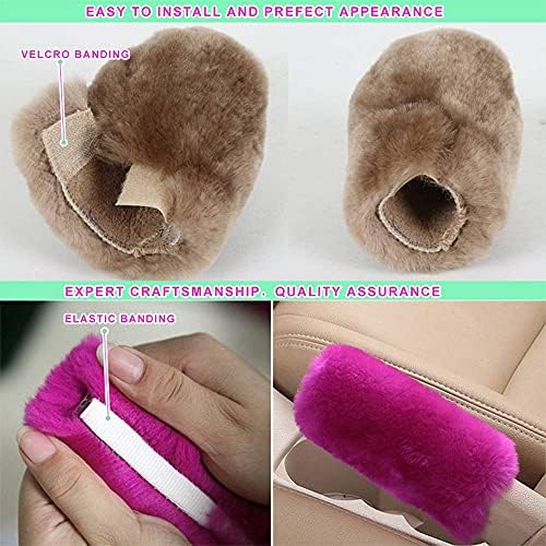 3Pcs/Set Pure Wool Fur Furry Steering Wheel Cover, Soft Fluffy Handbrake Cover - Image 5