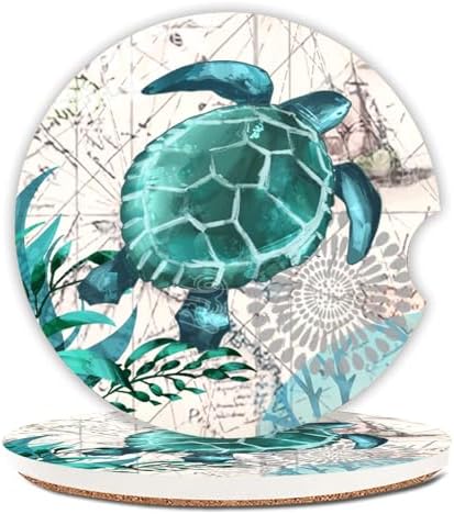 2 Pack Sea Turtles Pattern Absorbent Car Coasters by Unknown