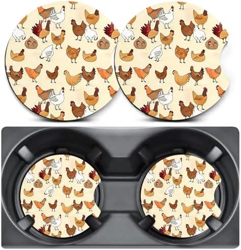 2 Pack Chicken Car Coasters for Cup Holder, Neoprene Anti Slip Mat by Unknown