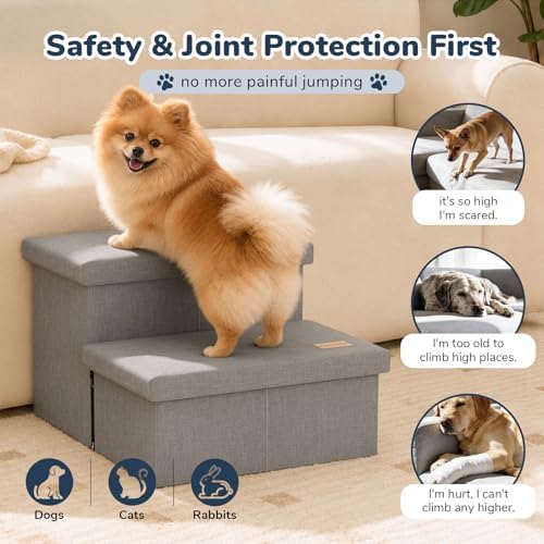 2-Step Wide Dog Stairs with Storage 11" H, Non-Slip Sturdy Pet Steps - Image 3